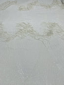 Fringe Sequins Design - White - Fringe Design Embroidered on a  4 Way Stretch Lace Mesh (Pick A Size)