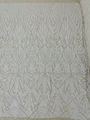 Sequins Fabric - White - Geometric Pattern Design 4 Way Stretch Sold By Yard