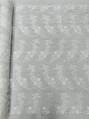 Plant Cluster Design Fabric - White - Embroidered High Quality Lace Fabric by Yard