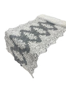 21" Wide Floral Metallic Pattern Lace Table Runner - White - Metallic Table Runner Sold By Yard