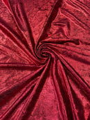 60'' Stretch Foil Velvet - Wine - 4 Way Stretch Shiny Velvet Foil Fabric Sold By The Yard