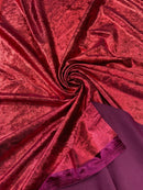 60'' Stretch Foil Velvet - Wine - 4 Way Stretch Shiny Velvet Foil Fabric Sold By The Yard