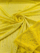 Power Mesh Polyester Rhinestones Fabric - Yellow - 4 Way Stretch Mesh Fabric Sold by Yard