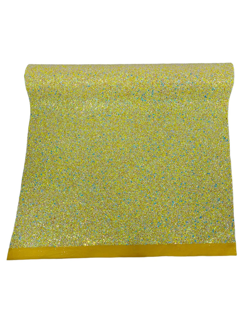 Chunky Glitter Vinyl Fabric - Yellow Iridescent - 54" Sparkle Crafting Glitter Vinyl Fabric By Yard