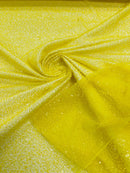 Beaded Lace 3D Fabric - Yellow - Handmade Heavy Embroidery Beaded Lace Fabric By Yard