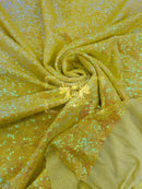 Mini Glitz Sequins 4 Way Stretch - Yellow Iridescent - High Quality Mini Sequins on Mesh By Yard