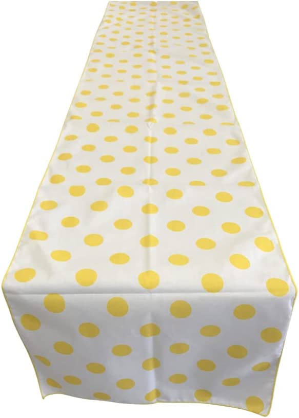14" Polka Dot Table Runner - Yellow on White - Polka Dots Polyester Poplin Table Runners (Pick Size)