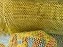 Rhinestone Fish Net Fabric - Yellow - Solid Spandex Fish Net Style Fabric with Rhinestones by Yard