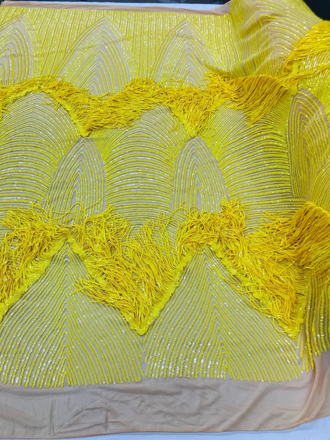 Fringe Sequins Design - Yellow - Fringe Design Embroidered on a 4 Way