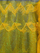 Fringe Sequins Fabric - Yellow - Hanging Sequins 2 Way Stretch Fabric Sold By Yard