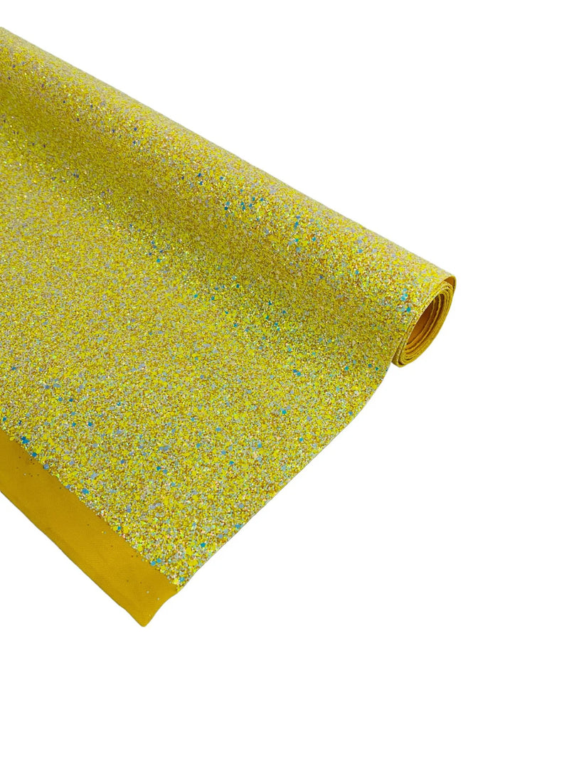 Chunky Glitter Vinyl Fabric - Yellow Iridescent - 54" Sparkle Crafting Glitter Vinyl Fabric By Yard