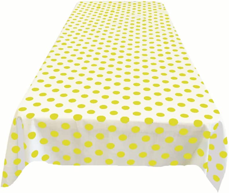 58" Polka Dot Tablecloth - Yellow on White - Linen Polka Dot Rectangular Tablecloth (Pick Size)