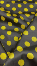 Polka Dot Satin Fabric - Yellow on Black -  3/4" Inch Soft Silky Satin Polka Dot Fabric Sold By Yard