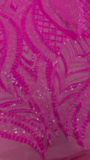 Hot Pink Sequin Fabric On a Mesh  4 Way Stretch Royalty Lace Sequin By Yard