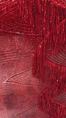 Fringe Sequins Fabric - Red - Hanging Sequins 2 Way Stretch Fabric Sold By Yard