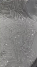 Iridescent Sequin Fabric - White - 4 Way Stretch Royalty Lace Sequin By Yard