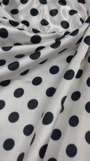 Polka Dot Satin Fabric - Black on White -  3/4" Inch Soft Silky Satin Polka Dot Fabric Sold By Yard