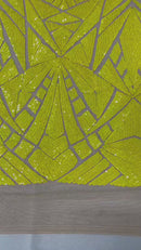 Sequins Fabric - Yellow on Yellow - Geometric Pattern Design 4 Way Stretch Sold By Yard