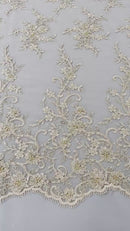 Beaded Fancy Floral Cluster - Blush - Embroidered Glamorous Floral Design by Yard