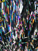 Sword Shaped Sequins - Black Iridescent - Hanging Iridescent Sequins On Mesh Fabric By Yard