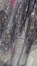 Fringe Sequins Fabric - Gray / Silver - Hanging Sequins 2 Way Stretch Fabric Sold By Yard