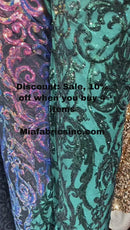 Iridescent Sequins Fabric On a Mesh 4 Way Stretch, Sequins Fabric Damask Design By The Yard