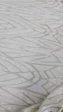 Sequins Fabric - White - Geometric Pattern Design 4 Way Stretch Sold By Yard