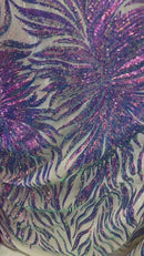 Lavender Iridescent Sequin, by the yard - Nude Mesh 4 Way Stretch Sequin Fabric Spandex Mesh