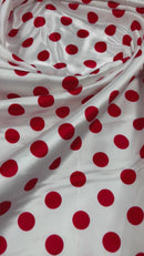 Polka Dot Satin Fabric - Red on White -  3/4" Inch Soft Silky Satin Polka Dot Fabric Sold By Yard
