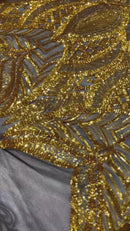 Iridescent Sequin Fabric - Gold on Black - 4 Way Stretch Royalty Lace Sequin By Yard