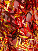 Sword Shaped Sequins - Orange  - Hanging Iridescent Sequins On Mesh Fabric By Yard