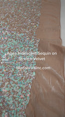 Aqua Iridescent Sequin on Blush Stretch Velvet With Sequins 2-Way Stretch(Pick a Size)