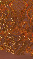 Damask Geometric Sequins - Orange - 4 Way Stretch Sequins Design Sold By Yard