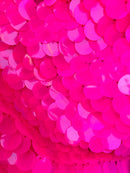 Circle Jumbo Paillette Sequins - Hot Pink - Big Circle Hanging Sequins Design Fabric By Yard