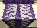 Floral Cluster Beaded Fabric - Purple - Embroidered Flower Beaded Fabric Sold By The Yard