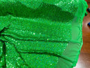 Mini Glitz Sequins - Holographic Green - Mini Sequins on 4 Way Stretch Lace Mesh Fabric