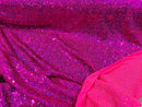 Mini Glitz Sequins - Holographic Fuschia - Mini Sequins on 4 Way Stretch Lace Mesh Fabric
