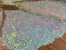 Mini Glitz Sequins - Iridescent Unicorn - Mini Sequins on Blush 4 Way Stretch Lace Mesh Fabric