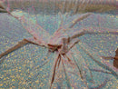 Mini Glitz Sequins - Iridescent Unicorn - Mini Sequins on Blush 4 Way Stretch Lace Mesh Fabric