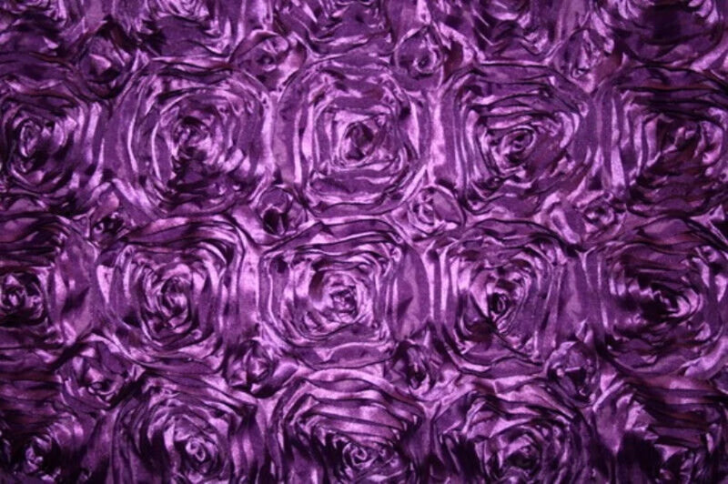 Rosette Fabric - Purple - 3D Rosette Satin Floral Fabric Sold By Yard