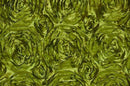 Rosette Fabric - Olive - 3D Rosette Satin Floral Fabric Sold By Yard