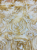 Rosette Fabric - Beige - 3D Rosette Satin Floral Fabric Sold By Yard