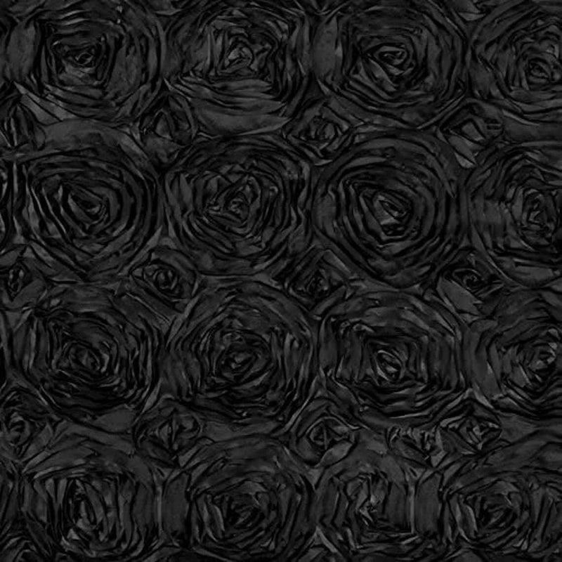 Rosette Fabric - Black - 3D Rosette Satin Floral Fabric Sold By Yard