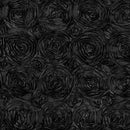 Rosette Fabric - Black - 3D Rosette Satin Floral Fabric Sold By Yard