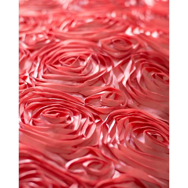 Rosette Fabric - Coral - 3D Rosette Satin Floral Fabric Sold By Yard
