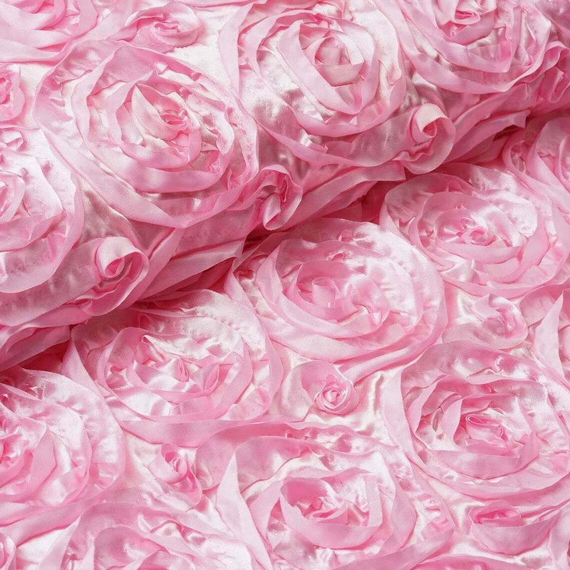 Rosette Fabric - Pink - 3D Rosette Satin Floral Fabric Sold By Yard