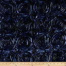 Rosette Fabric - Navy Blue - 3D Rosette Satin Floral Fabric Sold By Yard