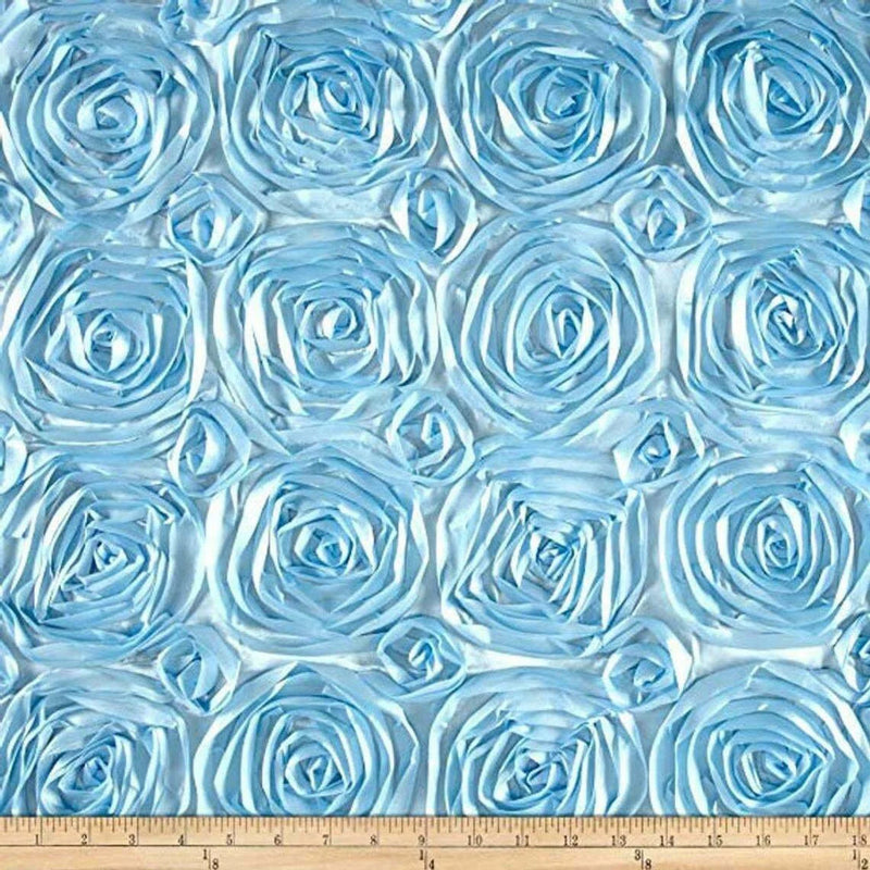 Rosette Fabric - Baby Blue - 3D Rosette Satin Floral Fabric Sold By Yard