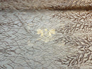Leaves Design Sequin Fabric - Champagne - 4 Way Stretch Fancy Embroidered Fabric By The Yard
