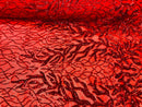 Leaves Design Sequin Fabric - Red - 4 Way Stretch Fancy Embroidered Fabric By The Yard